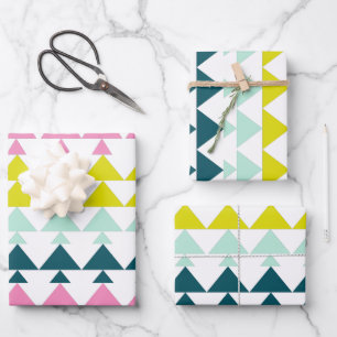 Feuille De Papier Cadeau Simple mignon Motif géométrique Pink Mint Chartreu