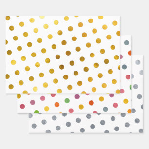 Feuille De Papier Cadeau Simple mignonne fille blanche Pois multicolores