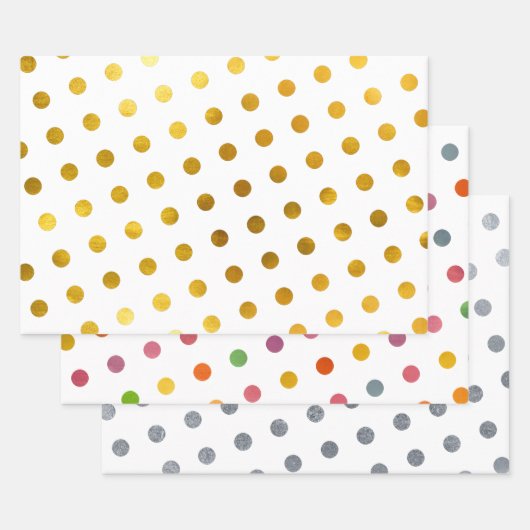 Feuille De Papier Cadeau Simple mignonne fille blanche Pois multicolores (Lot)