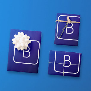 Feuille De Papier Cadeau Simple moderne bleu foncé Ombre dégradé et monogra