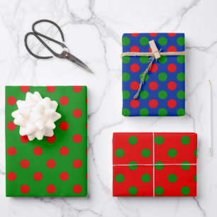 Feuille De Papier Cadeau Simple Motif de points Polka Red Green