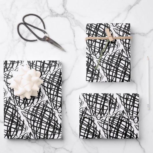 Feuille De Papier Cadeau Simple Scribble | Noir | Half Drop | (Recto)