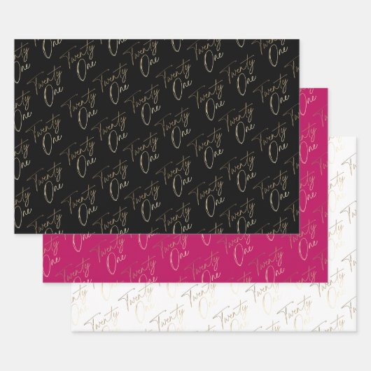 Feuille De Papier Cadeau Simple Script Doré Vingt Et Un 21e Anniversaire (Lot)