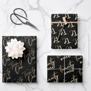 Feuille De Papier Cadeau Simple Script Doré Vingt Et Un 21e Anniversaire