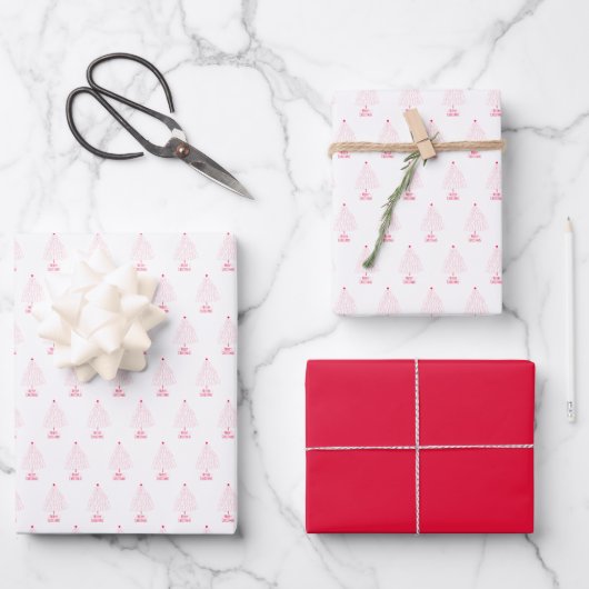 Feuille De Papier Cadeau Simple Star Tree Mid Mod Joyeux Noël (Recto)