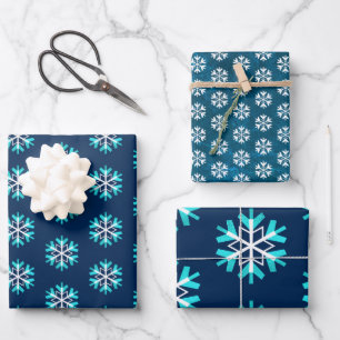 Feuille De Papier Cadeau Simple vacances moderne turquoise flake blanc