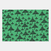 Feuille De Papier Cadeau Simples Arbre de Noël Motif Black Green Holidays (Devant)