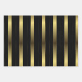 Feuille De Papier Cadeau Simples Bandes Géométriques Or Et Noir (Devant 2)