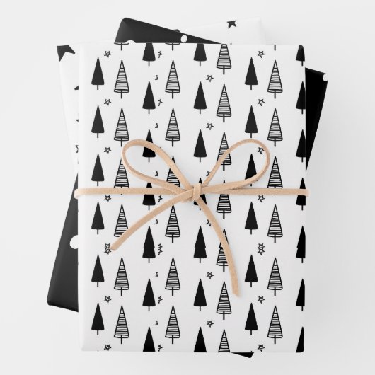 Feuille De Papier Cadeau Simplicité moderne Noël noir et blanc (En situation)