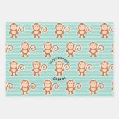 Feuille De Papier Cadeau Singe Stripes Joyeux Anniversaire (Devant)