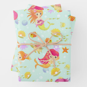 Feuille De Papier Cadeau Sirènes Bleu 