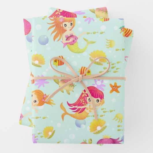 Feuille De Papier Cadeau Sirènes Bleu (En situation)