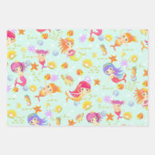 Feuille De Papier Cadeau Sirènes Bleu (Devant)
