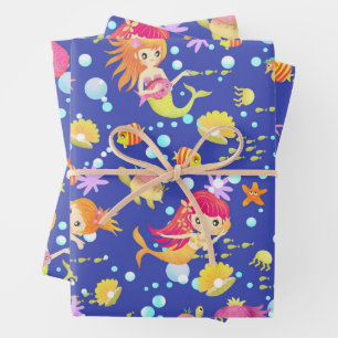 Feuille De Papier Cadeau Sirènes Bleu Navy
