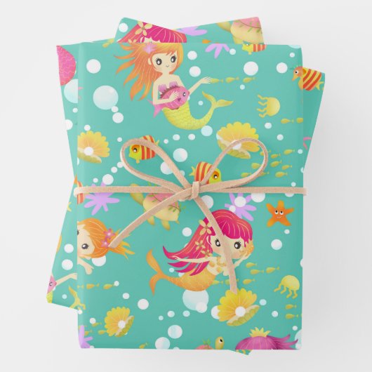 Feuille De Papier Cadeau Sirènes sarcelle (En situation)