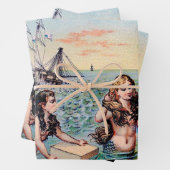 Feuille De Papier Cadeau sirènes vintages dans l'océan (En situation)