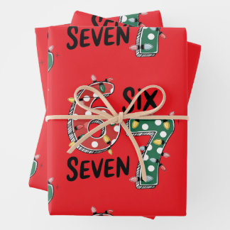 Feuille De Papier Cadeau Six Seven 67 6 7 Noël Mème Drôle Xmas rouge