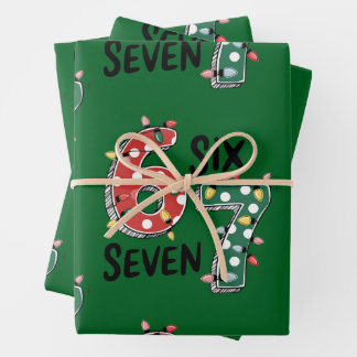 Feuille De Papier Cadeau Six Seven 67 6 7 Noël Mème Drôle Xmas vert