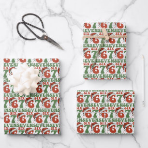 Feuille De Papier Cadeau Six Seven 67 Chapeau de Noël drôle de Santa Christ