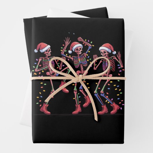 Feuille De Papier Cadeau Skeleton Christmas Dancing Skeleton Lights Joyeux (En situation)