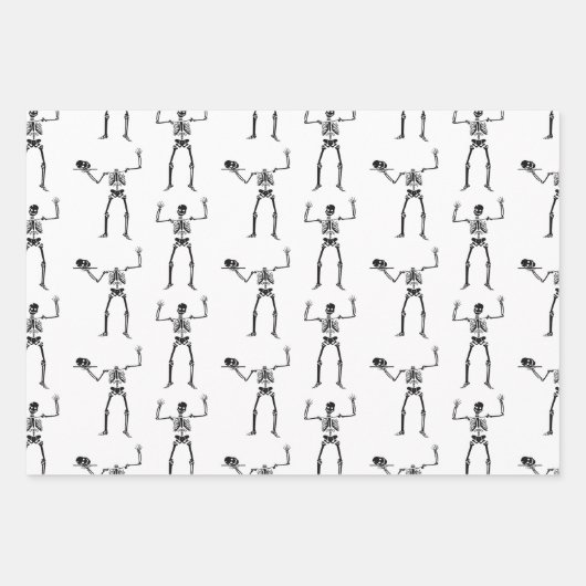 Feuille De Papier Cadeau Skeletons D'Halloween, Baguette Ou Traite, Boo (Devant)