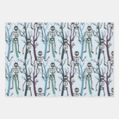 Feuille De Papier Cadeau Skeletons D'Halloween Dans Les Arbres (Devant 3)
