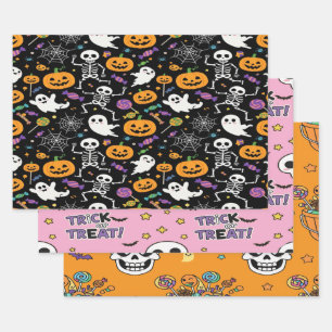 Feuille De Papier Cadeau Skeletons mignons et Déplaisants pour Halloween