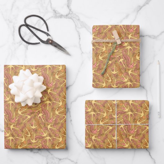 Feuille De Papier Cadeau Sketchy Seahorse And Anchor Pattern (Recto)