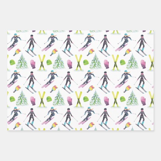 Feuille De Papier Cadeau Ski aquarelle (Devant 3)