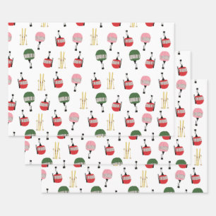 Feuille De Papier Cadeau Ski d'hiver Gondola retro blanc
