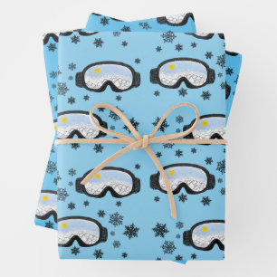 Feuille De Papier Cadeau Ski Goggs Mountain View Fluts de neige Bleu