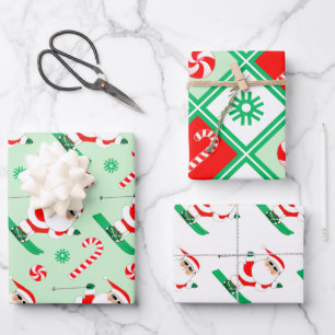 Feuille De Papier Cadeau Ski Holiday Père Noël Skiing Cadeau
