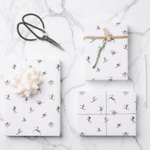 Feuille De Papier Cadeau Skieurs d'hiver en action Motif