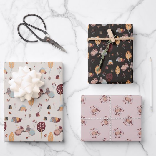 Feuille De Papier Cadeau Sleepy Animaux domestiques mignons (Recto)