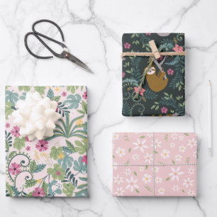 Feuille De Papier Cadeau Sloth Love Jungle Flowers