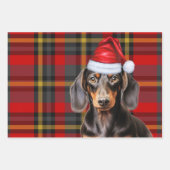 Feuille De Papier Cadeau Smooth Dachshund Christmas Dog and Red Plaid (Devant 3)