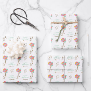 Feuille De Papier Cadeau Snoopy et Ballons Anniversaire