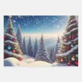 Feuille De Papier Cadeau Snow Cover Christmas Trees in Woods (Devant)