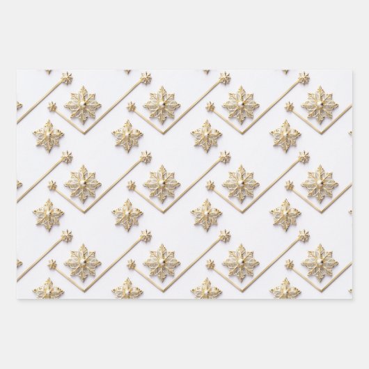 Feuille De Papier Cadeau Snowflake Noël sans couture motif or blanc (Devant 3)