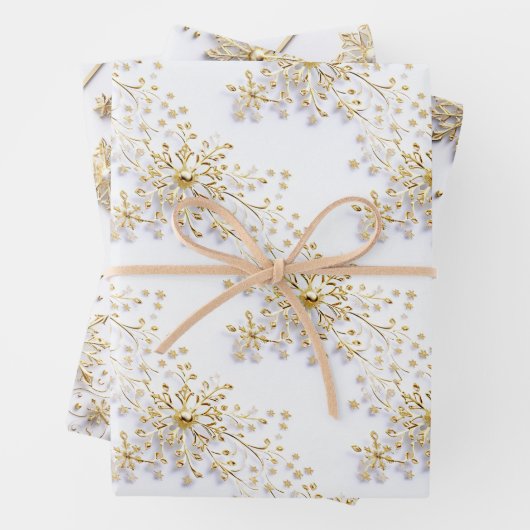 Feuille De Papier Cadeau Snowflake Noël sans couture motif or blanc (En situation)