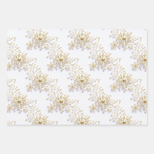 Feuille De Papier Cadeau Snowflake Noël sans couture motif or blanc (Devant)