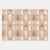 Feuille De Papier Cadeau Snowflakes Brown esthétiques, Snowmen et rennes (Devant 2)