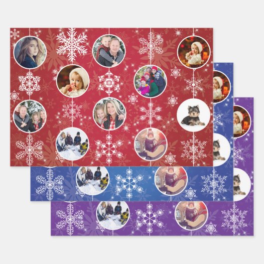 Feuille De Papier Cadeau Snowflakes de Noël Dix photos de famille préférées (Lot)