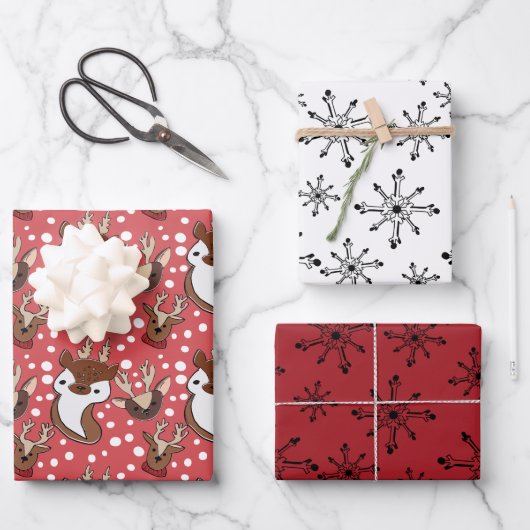 Feuille De Papier Cadeau Snowflakes de Red Reinder (Recto)