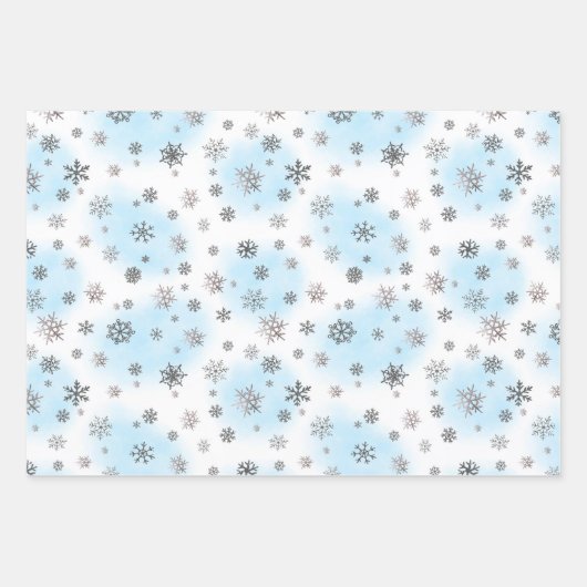 Feuille De Papier Cadeau Snowflakes et mistletoe en argent avec bleu (Devant)