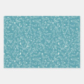 Feuille De Papier Cadeau Snowflakes, feuilles, bourgeons, arbres, turquoise (Devant 3)