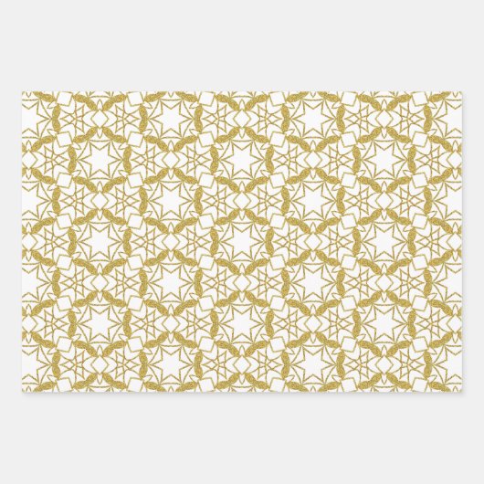 Feuille De Papier Cadeau Snowflakes Gold de Noël Motif de luxe Jaune (Devant 3)