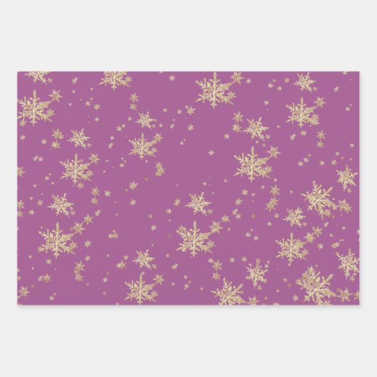 Feuille De Papier Cadeau Snowflakes Gold violet (Devant)