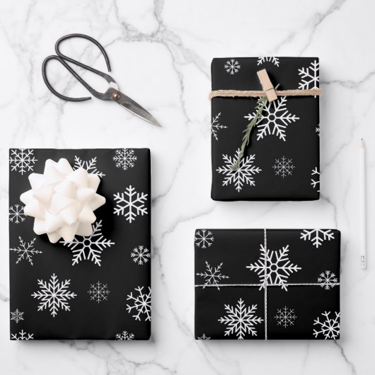 Feuille De Papier Cadeau Snowflakes Motif sans couture Noir Noël (Recto)