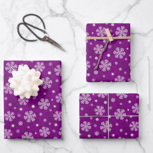 Feuille De Papier Cadeau Snowflakes Motif sur Purple